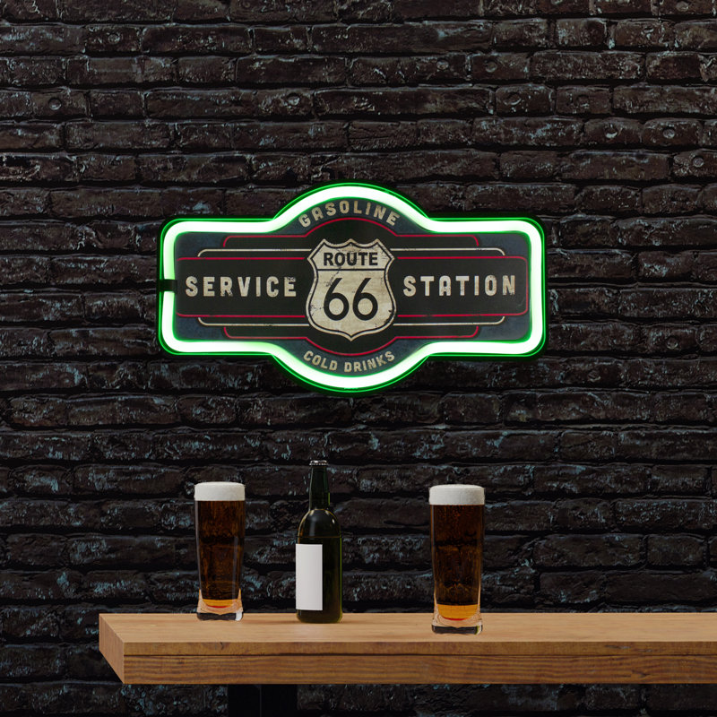 Enseigne murale lumineuse de style néon à DEL «Route 66 Service Station»