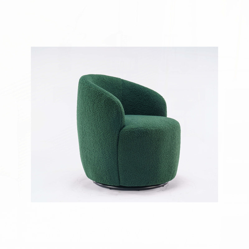 Swivel Barrel Chair, Dark Green Teddy Fabric