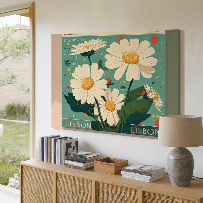 Wall Art Flower Market Lisbon Canvasretro Daisy, impression florale avec affiche de voyage sur toile prête à accrocher