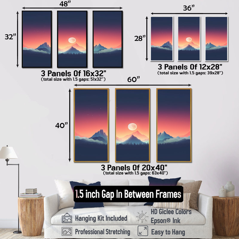 «Bold Sunrise Landscape On Mustic Mountain I», ensemble de décorations murales, H 28 po x l 36 po x P 1 po