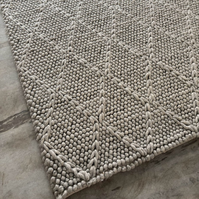 Wool Geometric Area Rug in Gray, Rectangle 6' x 9'