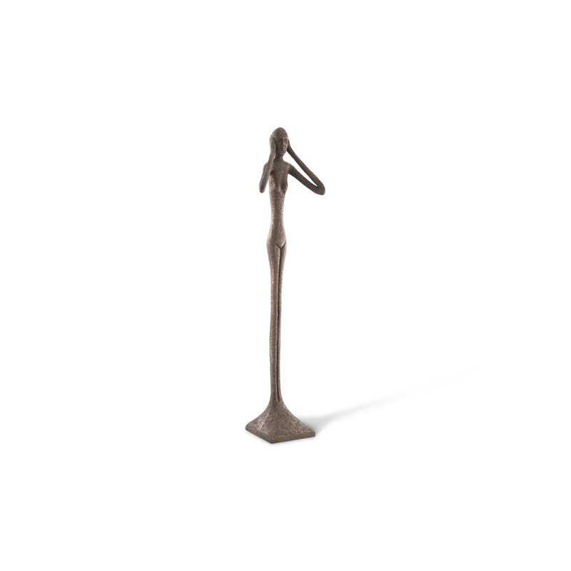 Contemporary Bronze Finish Hear No Evil Slender Statue, 81"