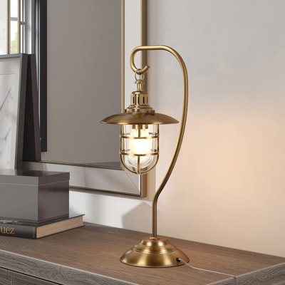 22" Tall Nautical Table Lamp With Clear Glass Globe Shade, Metal Base In Antique Brass Finish