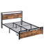 Queen Size Metal Bed With Led Lights, Charging Ports, Spacious Storage, Construction Storage And , Rustic Look, Platform, Noise-