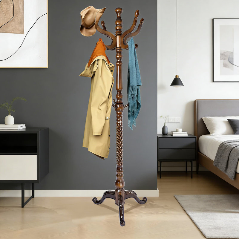 Portemanteau autoportant en bois avec 11 crochets, base robuste à trois pieds pour l'organisation du vestibule, du couloir et de la chambre à coucher, assemblage facile