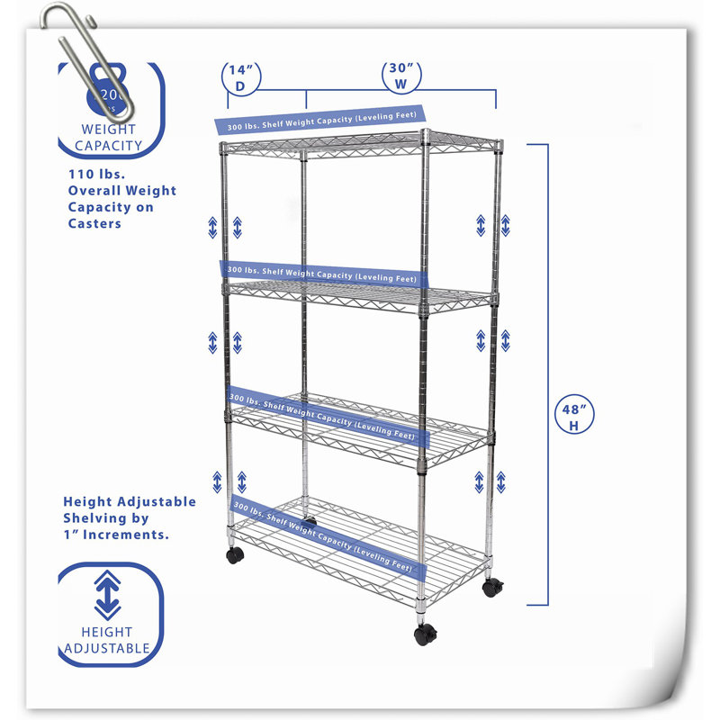 Étagère de rangement en métal, Blanc, H 48 po x l 30 po x P 14 po