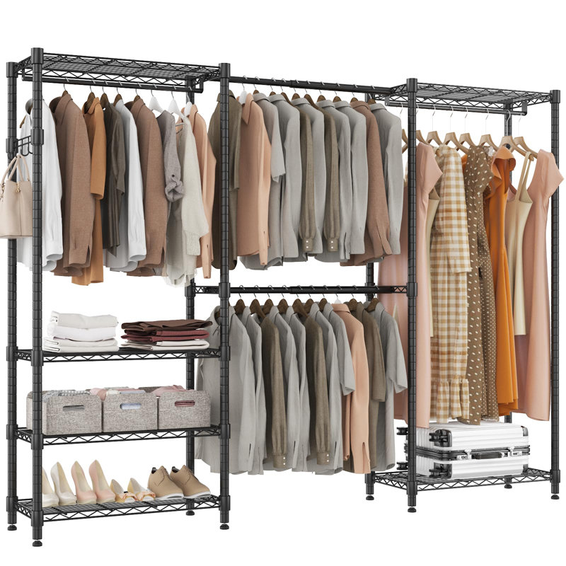 Bendik Clothing Rack with 4 clothes rails and 6 height-adjustable shelves 1 hook, Black