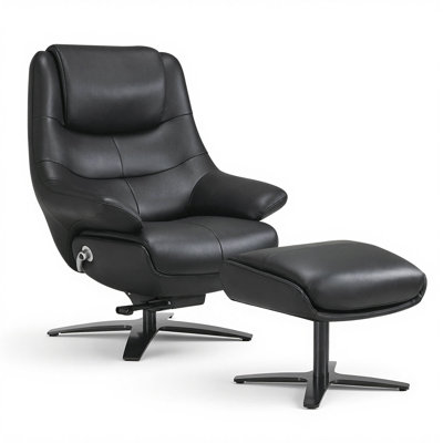  Fauteuil inclinable pivotant à 360 ° en cuir véritable avec repose-pieds, dossier réglable pour le salon