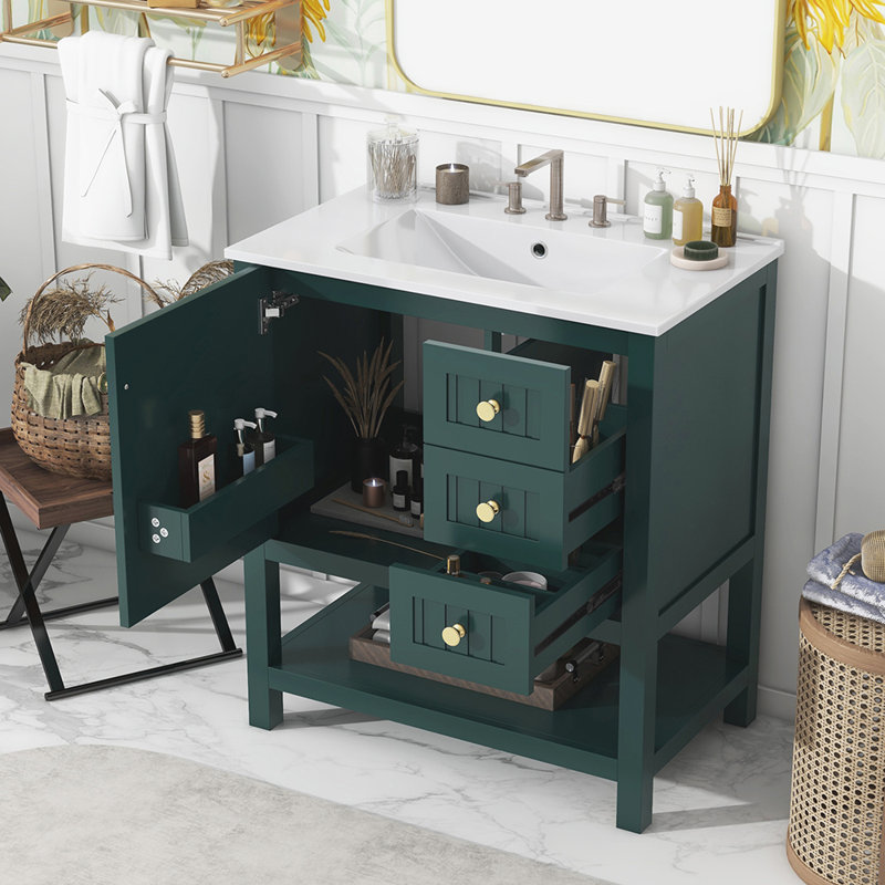 Ensemble de meuble-lavabo simple 30,01 po avec comptoir en bois manufacturé Souraya, Vert