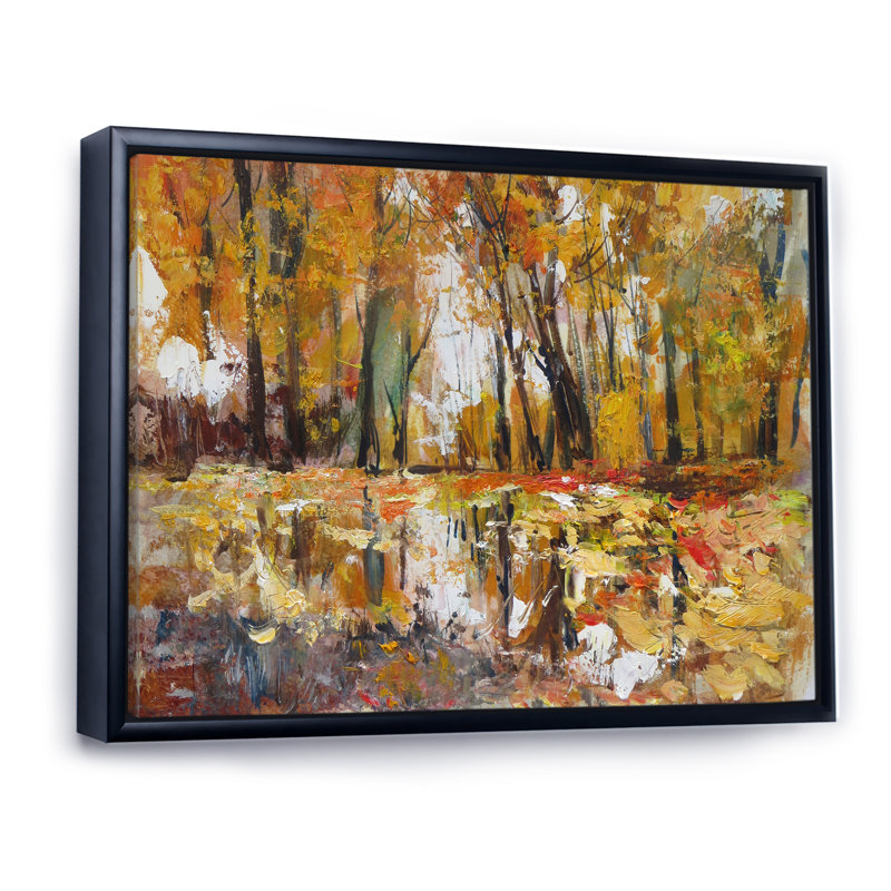 "Autumn Forest Spatula Effect", peinture murale traditionnelle sur toile, H 8 po x l 12 po x P 1 po, Cadre flottant noir