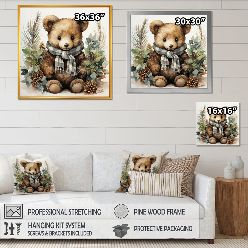 Ours en peluche de Noël, chambre de bébé IV - art mural de l'ours en peluche, Cadre flottant noir