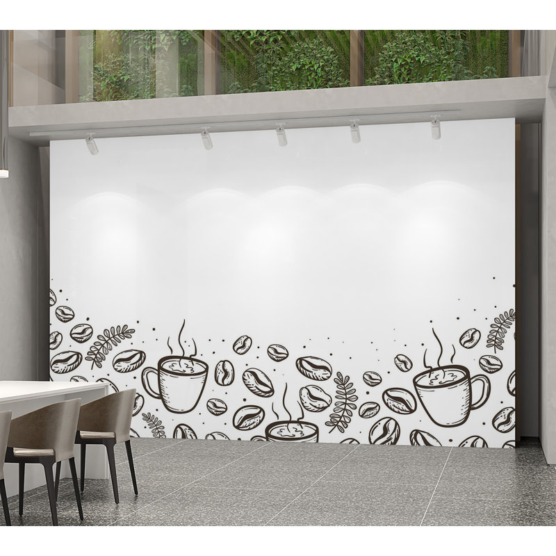 Murale pelez et collez de qualité supérieure - grains de café et tasses, L 120 po x l 180 po