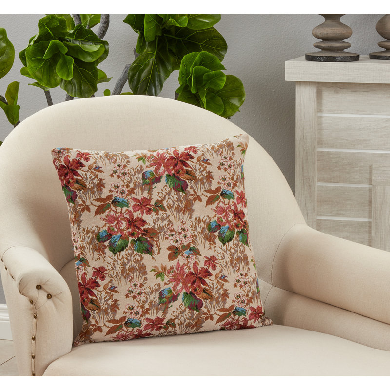 Black Jacquard Floral Down Blend Throw Pillow