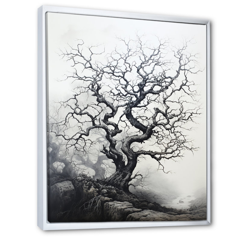 «Ludbert Grey White Tree Whispering Winds On», reproduction sur toile, H 32 po x l 16 po x P 1 po, Cadre flottant blanc