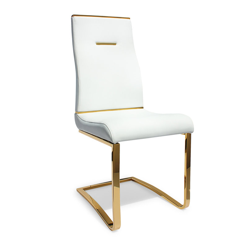 16.5'' H Faux Leather Upholstered Cantilever Chair, Gold, White