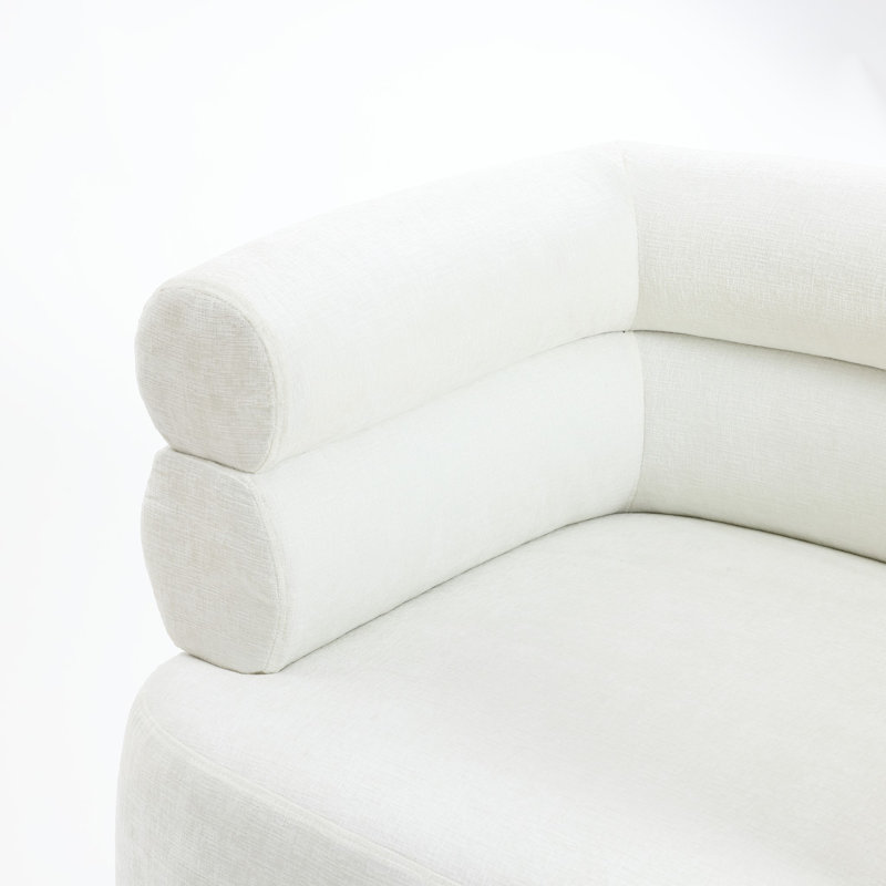 33.1'' Modern Upholstered Accent Chair, Ivory Barrel Chair with Wood Ball Legs