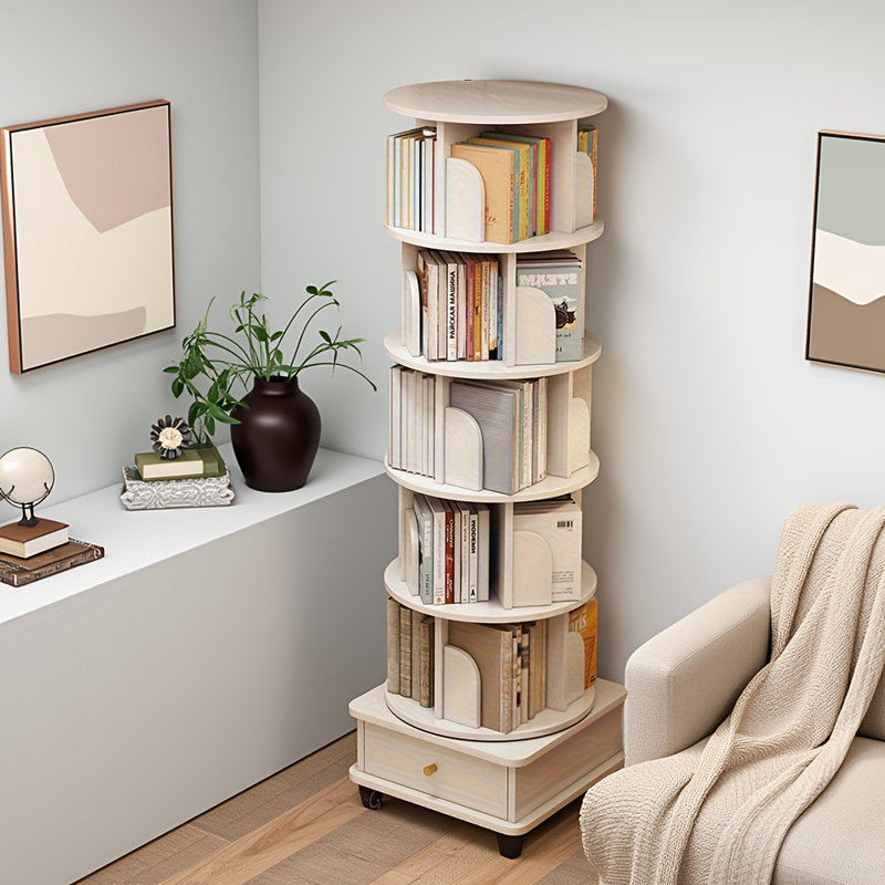 Bibliothèque pivotante à 360 °, (5 tablettes) H 68,11 po x l 18,11 po x P 18,11 po, Blanc