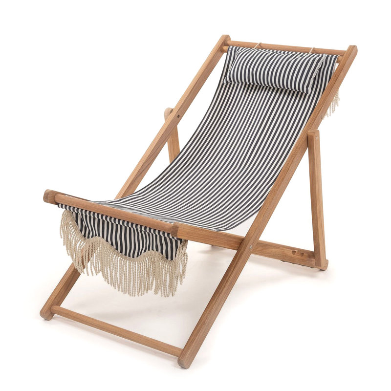 Chaise longue pliante avec coussin , Lauren's rayé bleu marine