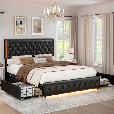 Upholstered Drawers Bed Frame