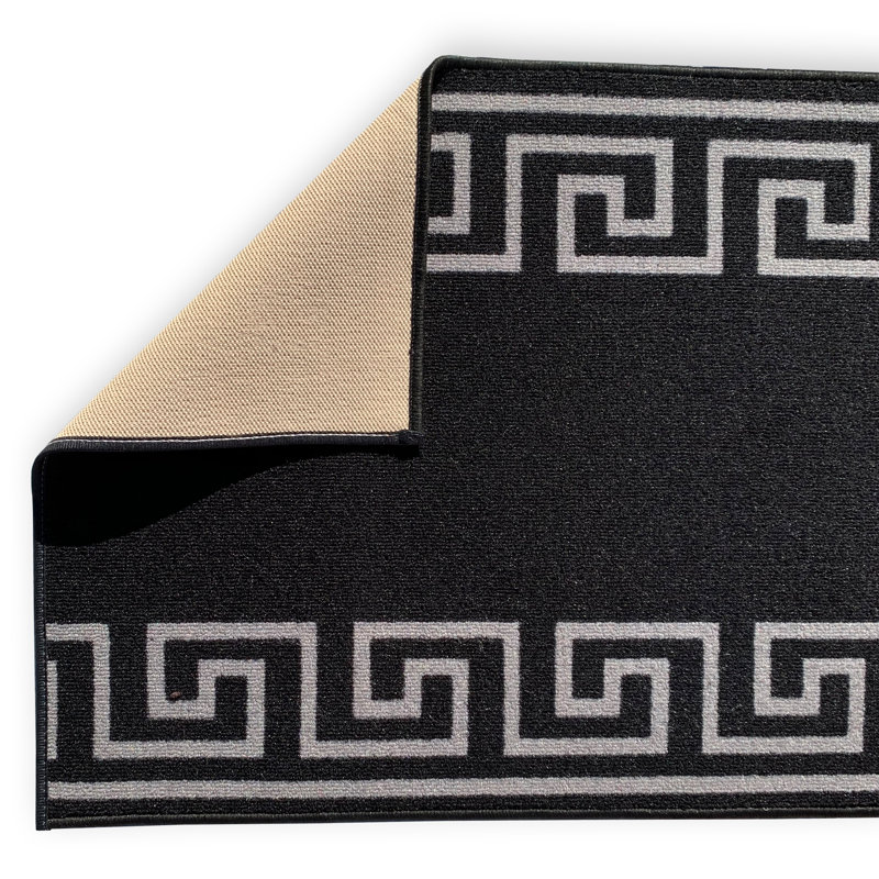 Tapis de couloir noir à motif géométrique Tapis décoratif, Tapis de couloir 2 pi 7 po x 42 pi