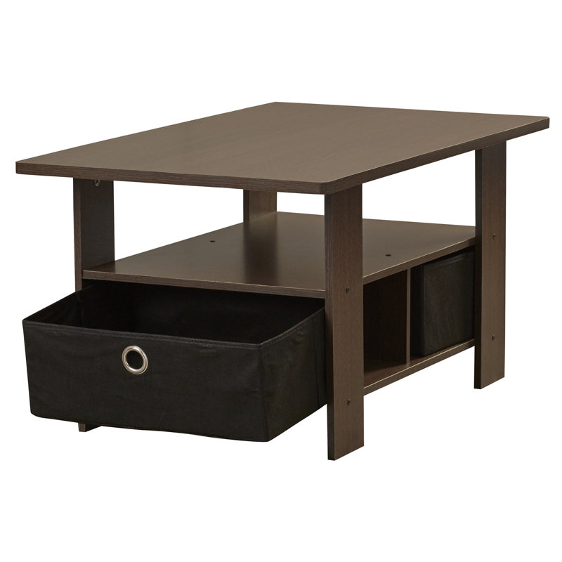 Table basse avec tiroir-bac Kenton, Plateau brun foncé / base noire