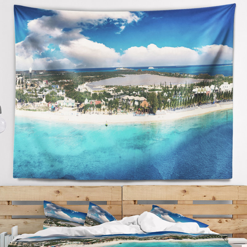 Paysage marin tapisserie tropicale sur la côte caribéenne, H 50 po x l 60 po