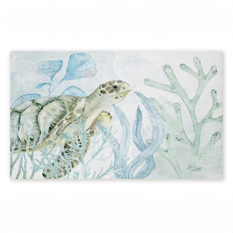Tapis de porte d'extérieur imprimé tortue dans la mer, design par Kim Allen, 18 po x 30 po