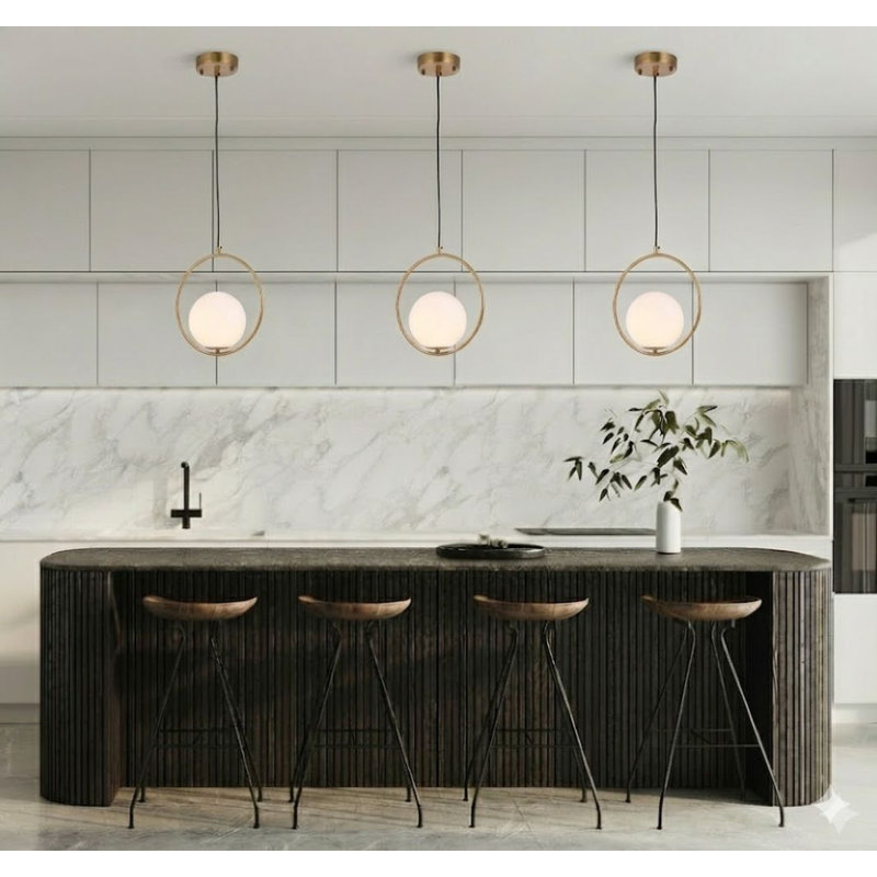 1-Light Gold Pendant With A Milk White Glass Shade