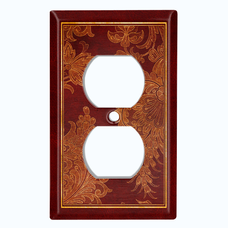 Metal Light Switch Plate Outlet Cover (Autumn Red Elegant Flowers Red Trim - Single Toggle)