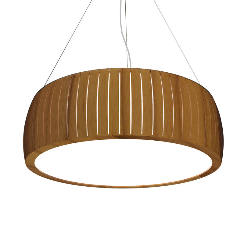 Teak Drum LED Pendant Light with Acrylic Diffuser