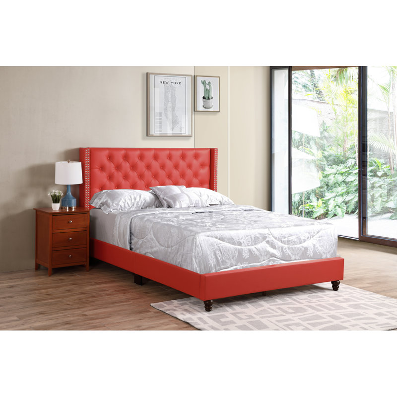 Ashe Upholstered Low Profile Standard Bed, Queen, Red