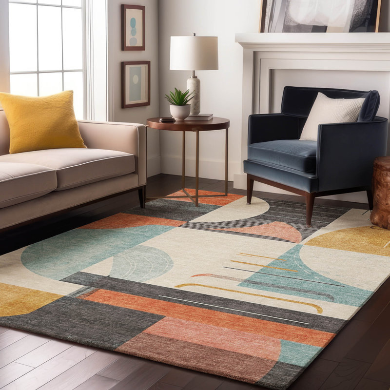 Tapis géométrique Cordeiro AMF1694 lavable à la machine de qualité supérieure, Rectangle 9 pi x 12 pi