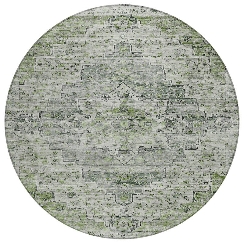 Machine Washable Indoor/Outdoor Xhevrie Aloe Rug, Round 8'