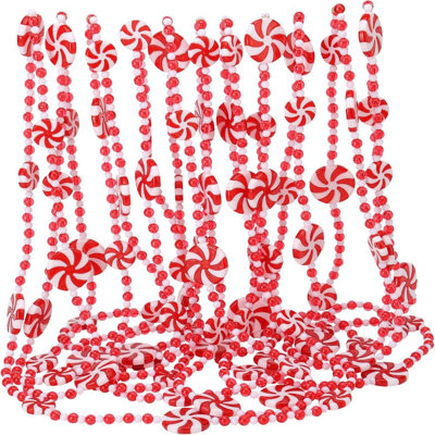 23.62 feet Christmas Candy Garland Christmas Tree Garland Plastic Christmas Bead Garland Xmas Holiday Candy Cane Decor for Christmas Tree Wreaths Fence Fireplace Decorations White/Red