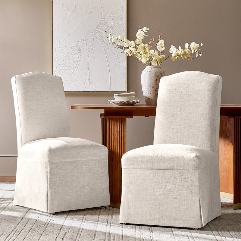 Albeniz Transitional 40"Tall Solid Wood Legs Dining Chair with Removable Fabric Slipcover (Set of 2), Ivory