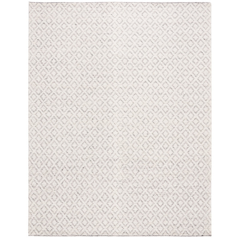 Tapis ivoire / gris en laine tissé à la main Nystead, Rectangle 8 pi x 10 pi