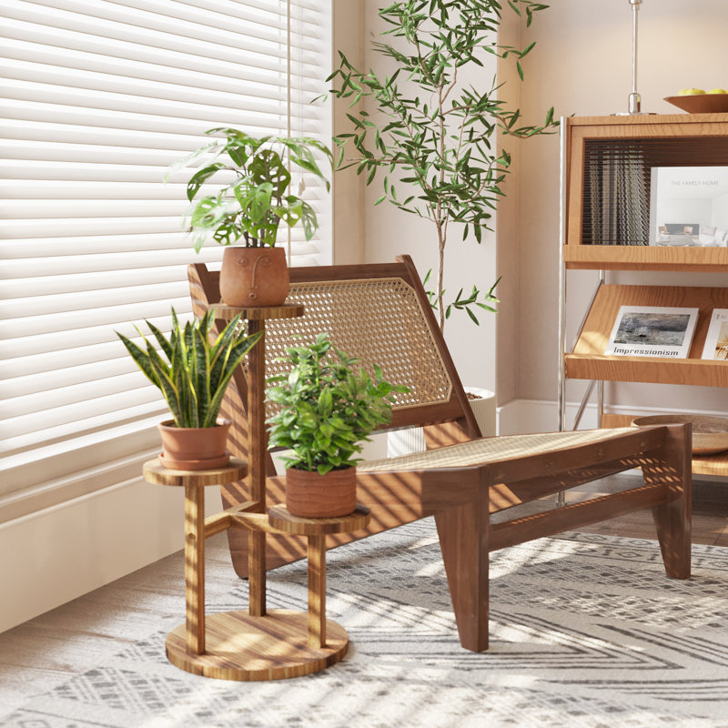 Support pour plante ronde en bois à 3 niveaux, grande tablette d'angle pour le salon intérieur / extérieur, patio, balcon