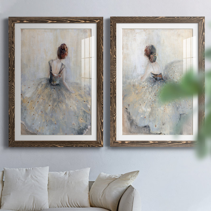 Beautiful Contemplation - ensemble de 2 peintures, Papier, cadre noyer, H 44 po x l 31 po x P 1 po