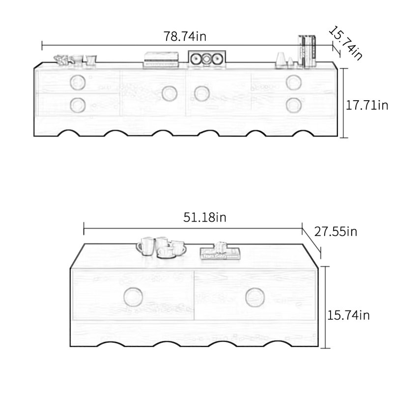 Ensemble de table basse et meuble télé rétro, Brun, Brun