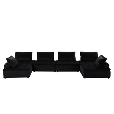 Canapé modulaire en U en velours noir pour siège de 6,5 po de hauteur et sièges rembourrés en mousse avec ressorts ensachés de 29,5 po