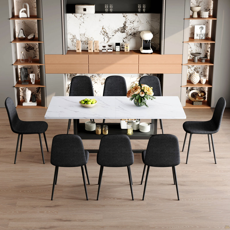 Ensemble de table et chaises, Noir, 9 pièces : table, 8 chaises