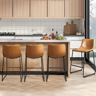 Yannet Faux Leather Upholstered Counter Stool with Iron Frame