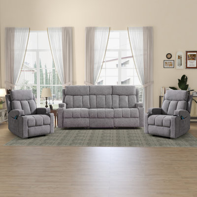 Ensemble de salon inclinable en microsuède 3 pièces avec massage et chauffage