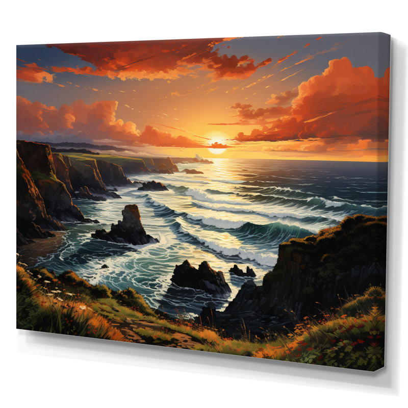 Irlande, coucher de soleil sur le Connemara I, H 24 po x l 32 po x P 1 po, Toile tendue