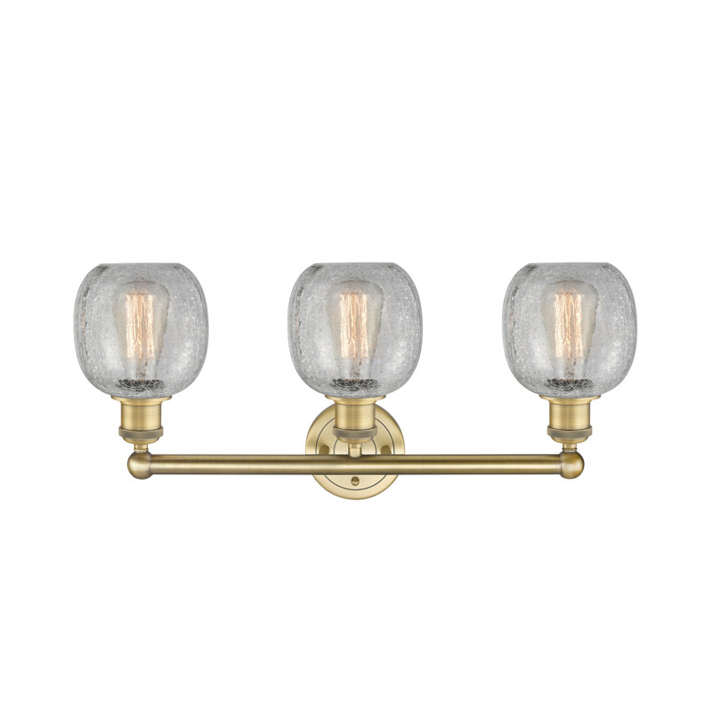 Éclairage pour meuble-lavabo de salle de bain 24 po 3 lumières Carlucci, Transparent craquelé, Laiton brossé