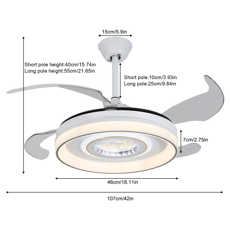 42" 4 - Blade Modern Ceiling Fan Light With Dimmable LED Light, Remote Control
