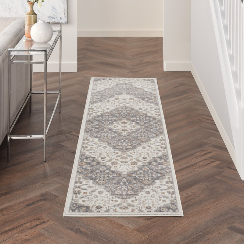 Tapis ivoire traditionnel Rheba, Tapis de couloir 2 pi 3 po x 7 pi 6 po