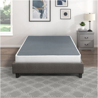 Full Mattress Foundation 1Pc Black Metal Frame With Textured Fabric Cover