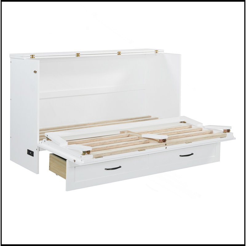 Lit escamotable avec grands tiroirs Murphy, Blanc, Grand lit
