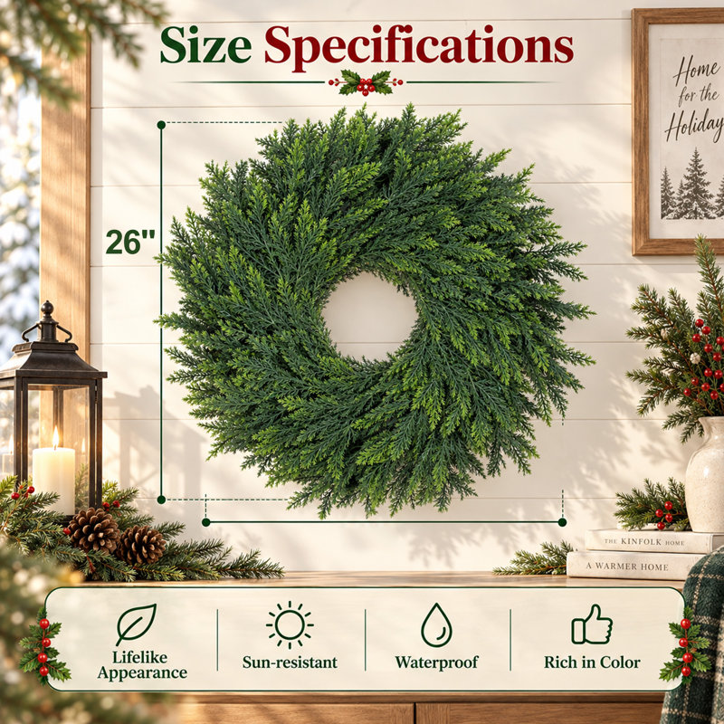 Guirlande de Noël artificielle de 66 cm avec feuillage de cyprès dense, guirlande de pin artificiel réaliste pour foyer, escalier, guirlande de verdure simple pour décoration de Noël intérieure et extérieure, guirlande de verdure vierge à assembler soi-même pour les fêtes.